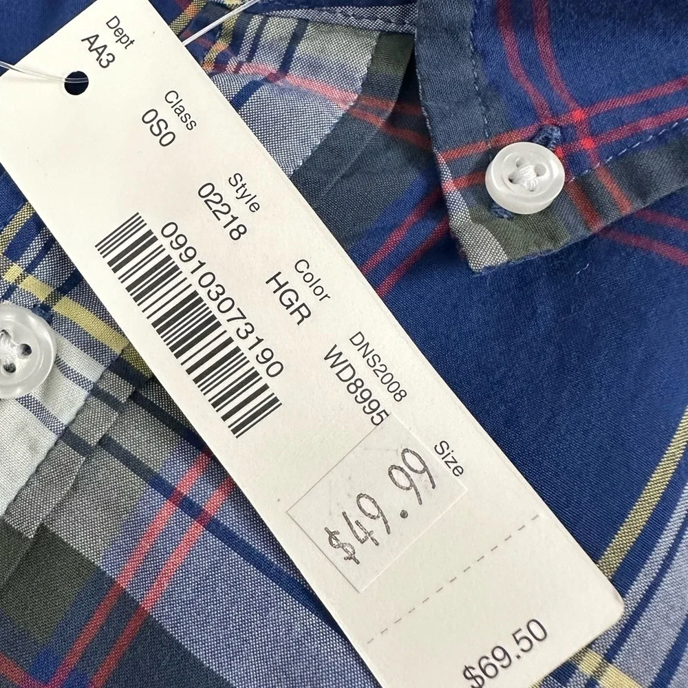 J. Crew Tartan Plaid Long Sleeve Men’s Button Down Cotton Shirt Blue Red XL